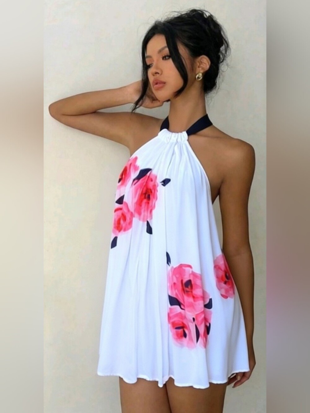 Kate Spade New York White Halter Dress With Pink Rose Print - Picture 2 of 12